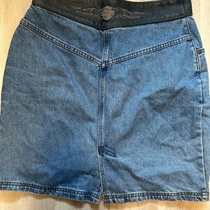Harley-Davidson Blue Denim Mini Skirt with Black Leather Trim